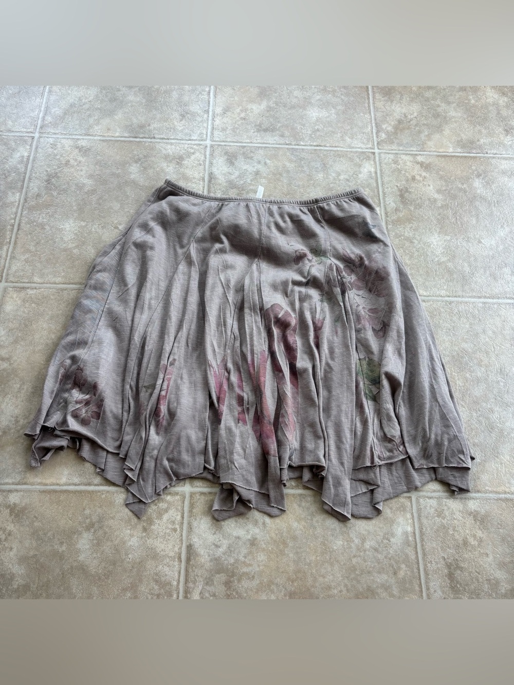 Studio Y Taupe Floral Handkerchief Midi Skirt